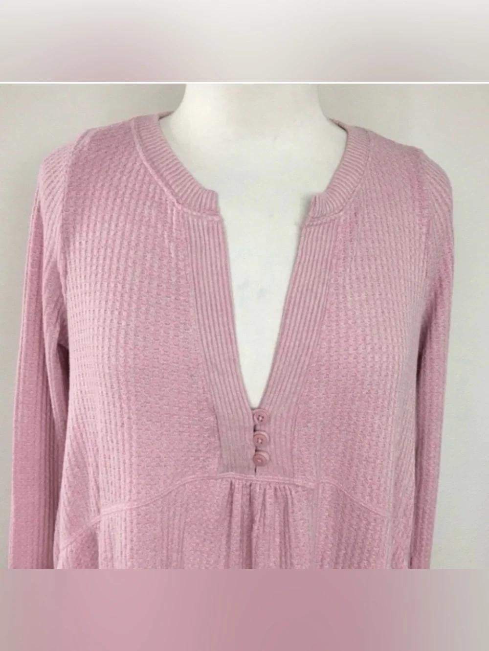 Free People Womens Pink Blush Waffle Knit Tiered Tunic XS Cottagecore Coastal